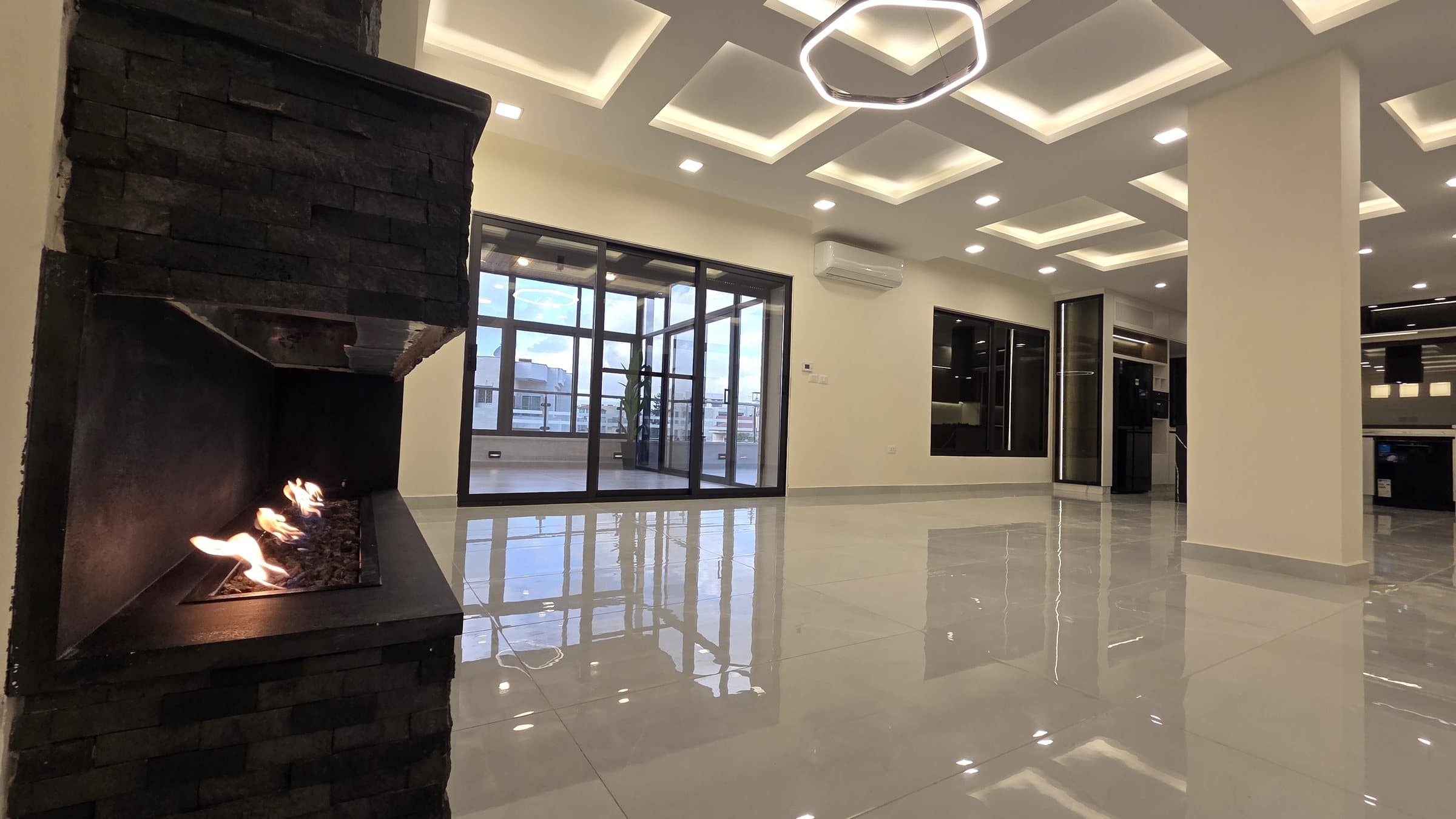 Residence 201 — Living Room from Fireplace angle